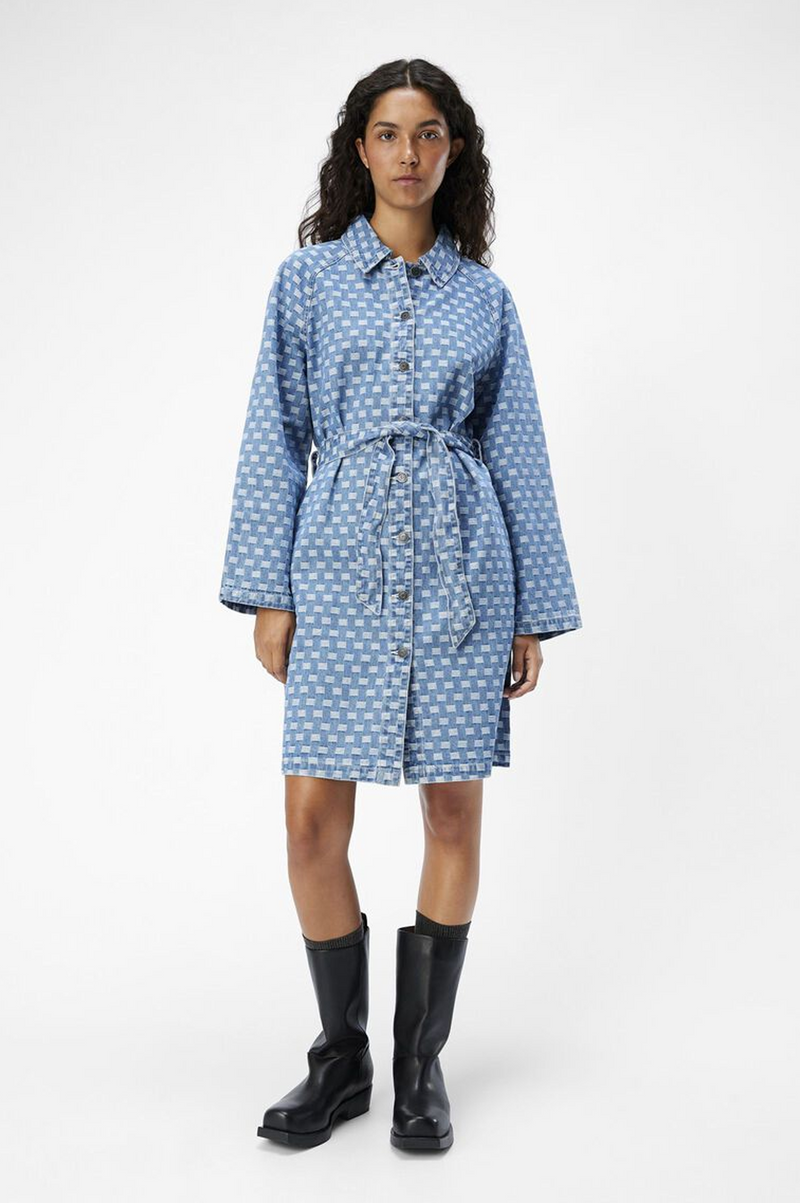 Object Hedda Medium Blue Patterned Denim Dress