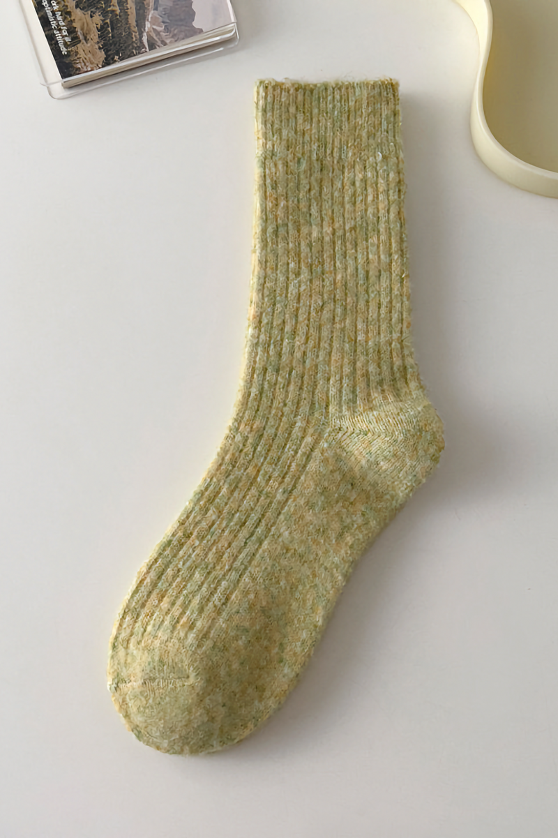 Solid Cashmere Warm Socks & Ribbed Wool Lime Socks