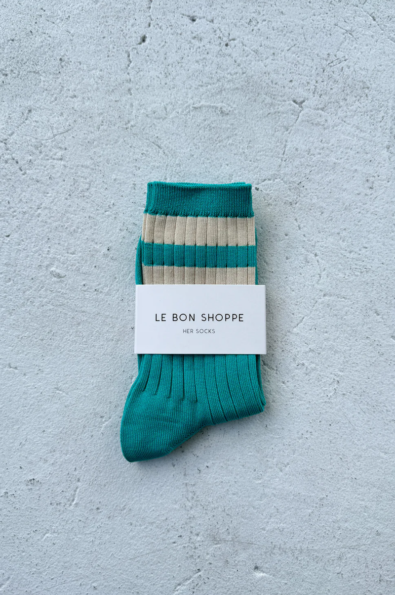 Le Bon Shoppe Her Varsity Jade Socks - The Mercantile London