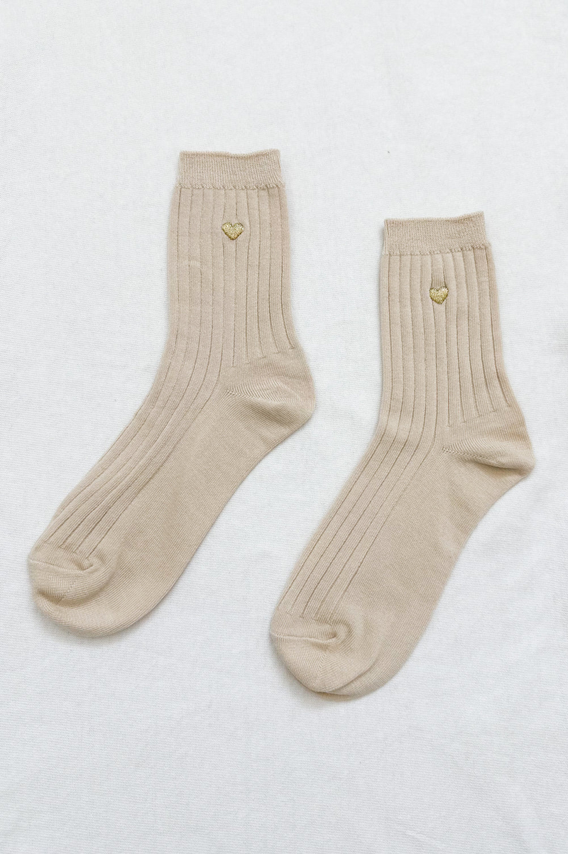 Le Bon Shoppe Embroidered Her Porcelain Gold Heart Socks