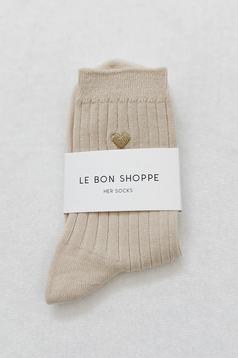 Le Bon Shoppe Embroidered Her Porcelain Gold Heart Socks