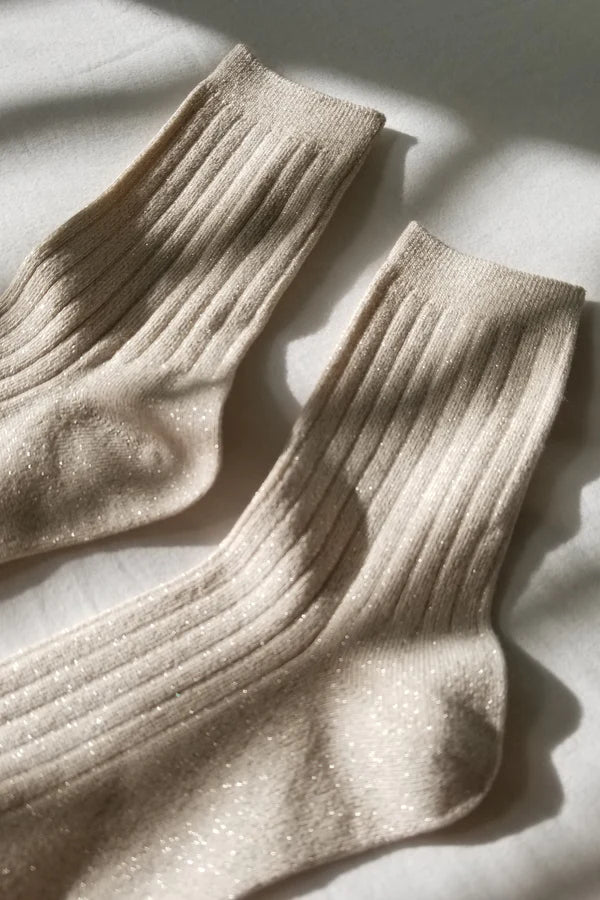 Le Bon Shoppe Her Ivory Gold Glitter Socks - The Mercantile London