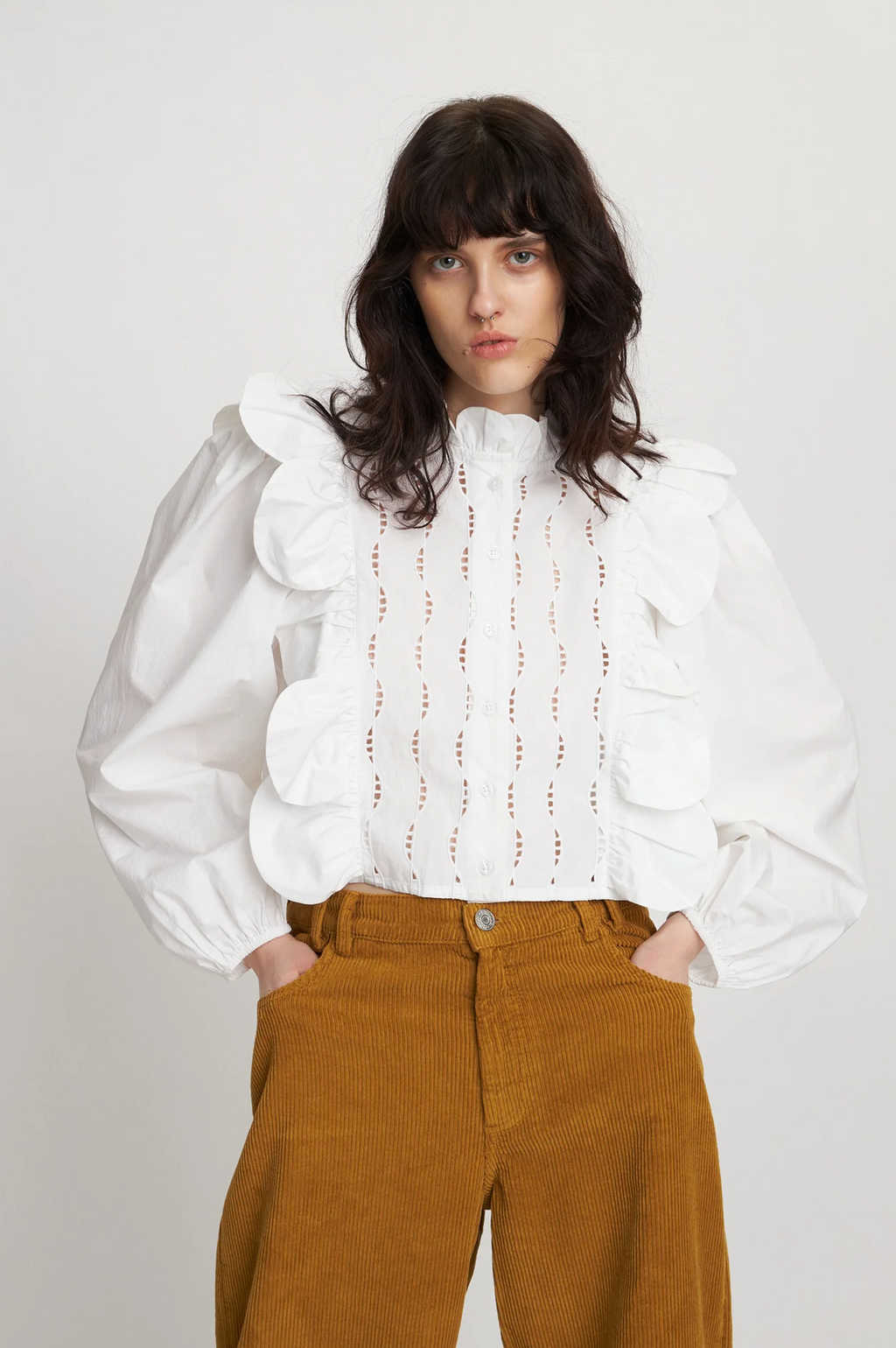 Stella Nova Embroidered Scallop White Blouse