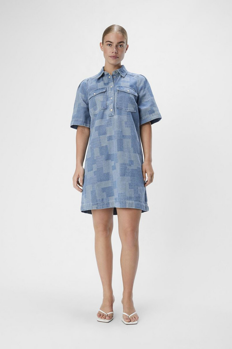 Object Ylva Light Blue Denim Squares Shirt Dress