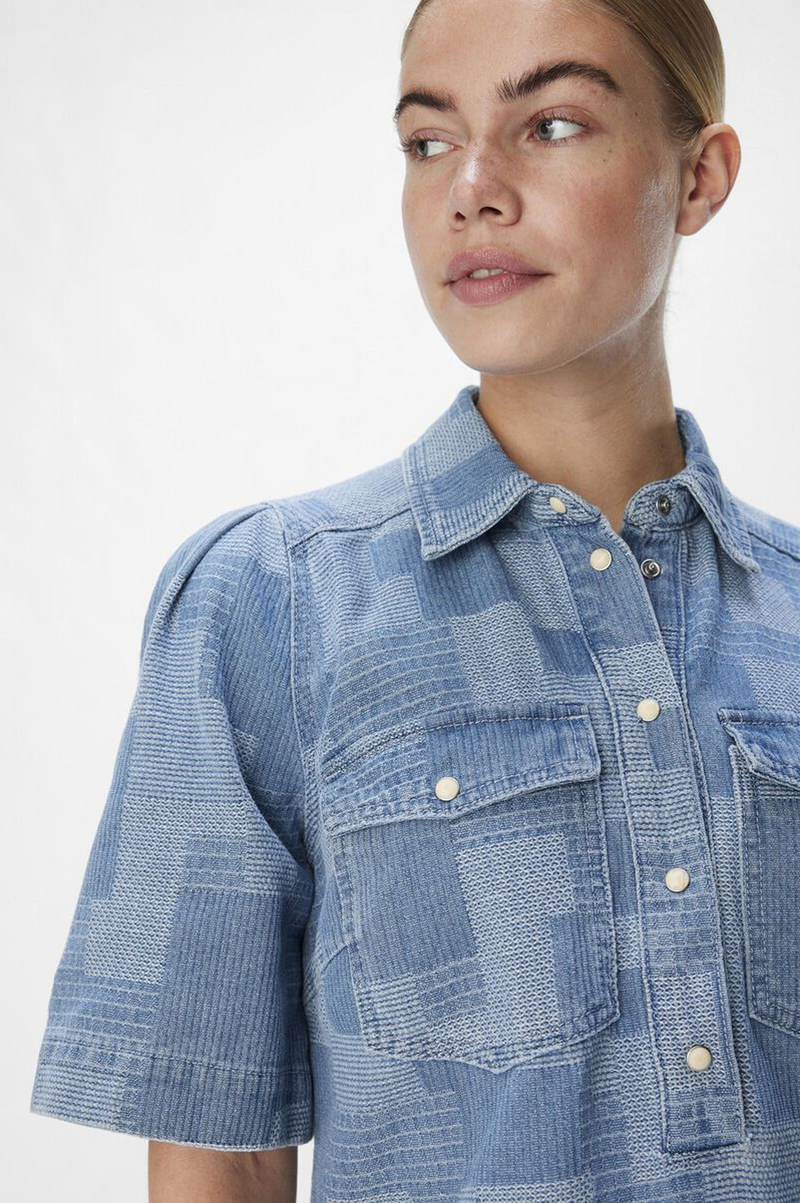 Object Ylva Light Blue Denim Squares Shirt Dress