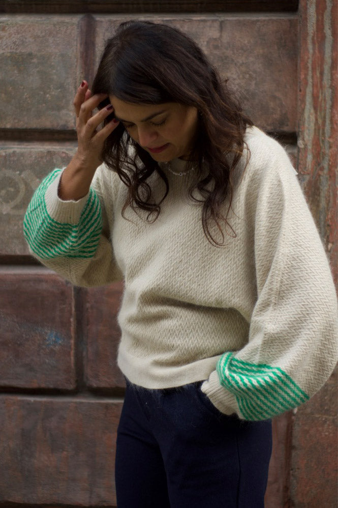 Bellerose Cream and Green Calcaire Dios Sweater