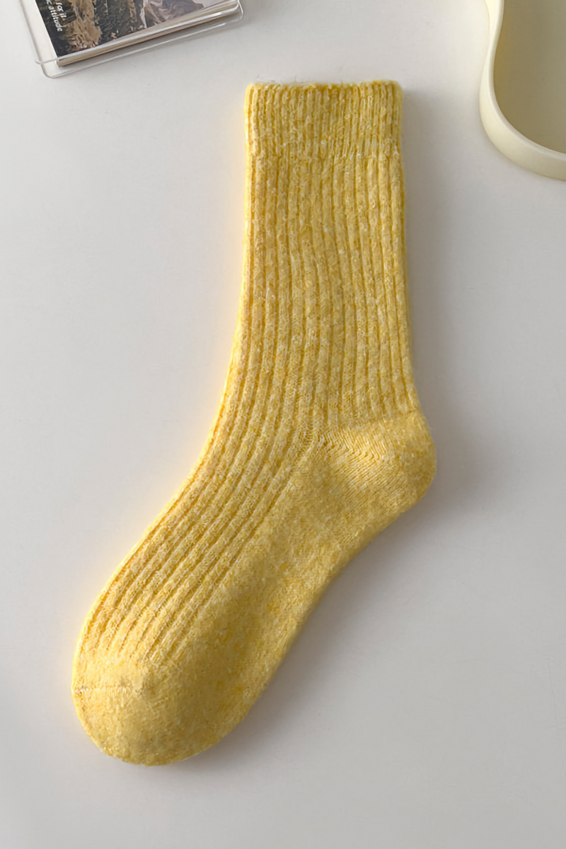 Solid Cashmere Warm Socks & Ribbed Wool Yellow Socks