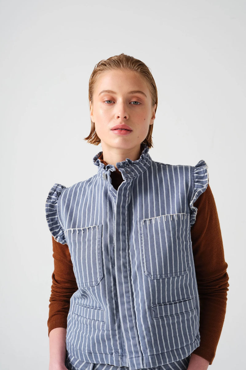 Seventy + Mochi Pablo Washed Denim Wide Stripe Waistcoat