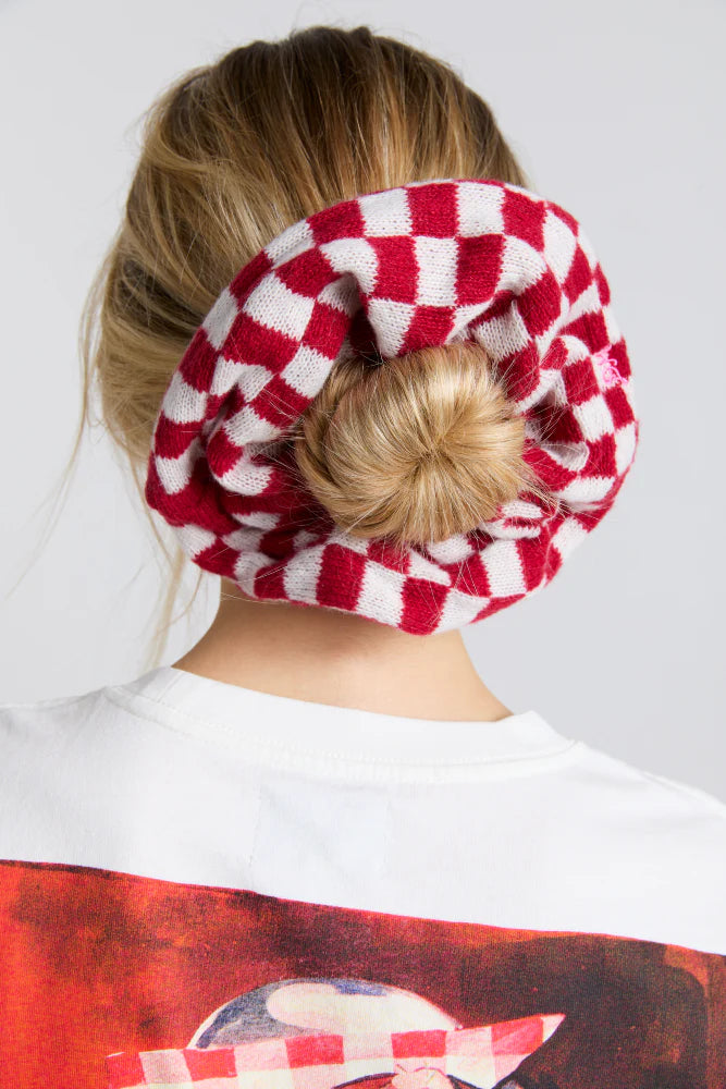 Damson Madder Knitted Red Gingham Scrunchie