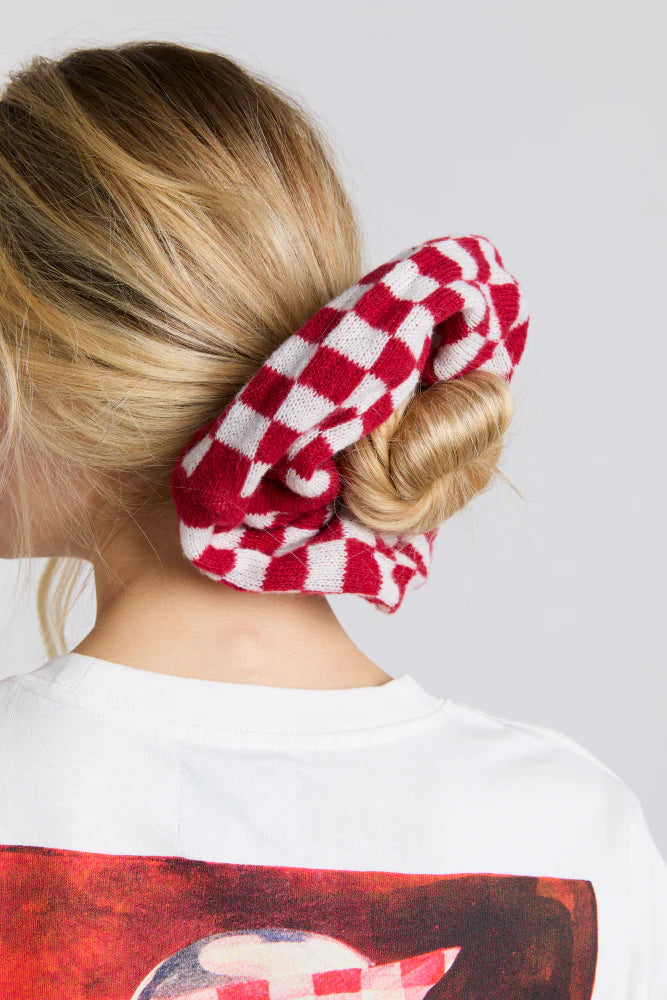 Damson Madder Knitted Red Gingham Scrunchie