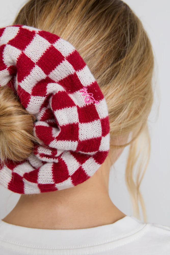 Damson Madder Knitted Red Gingham Scrunchie