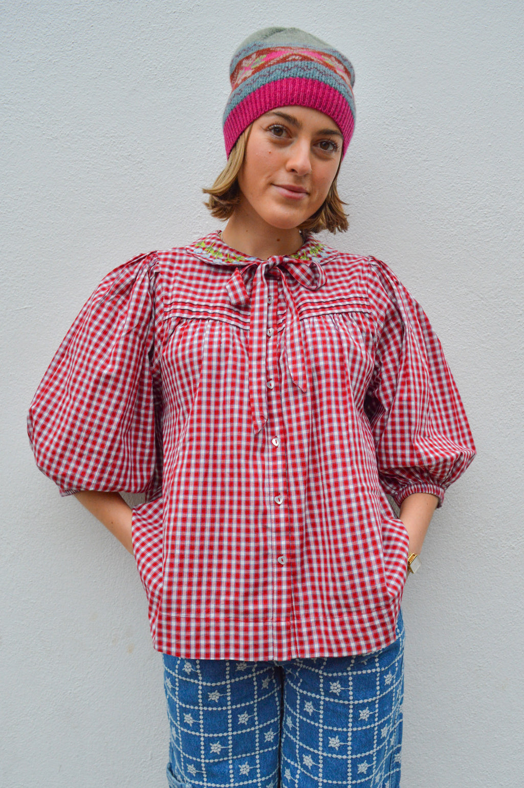 Damson Madder Mila Cherry Gingham Blouse