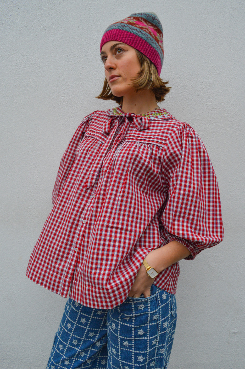 Damson Madder Mila Cherry Gingham Blouse