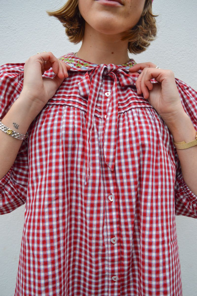 Damson Madder Mila Cherry Gingham Blouse