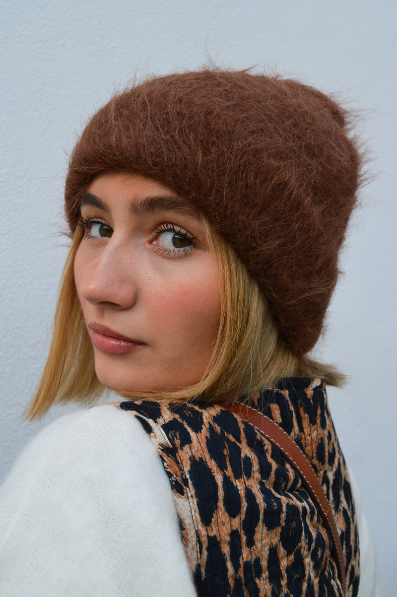 Billy Bamboo Alpaca Fluffy Brown Beanie