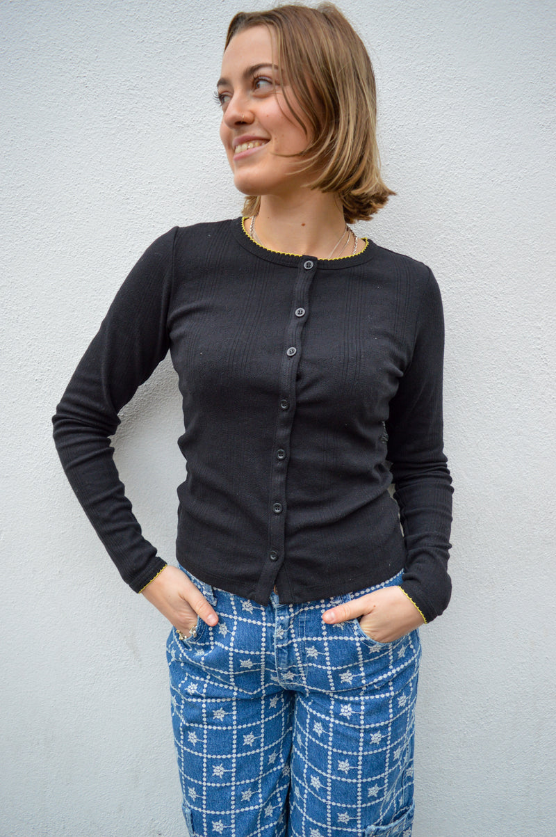 Damson Madder Sybil Pointelle Black Cardigan