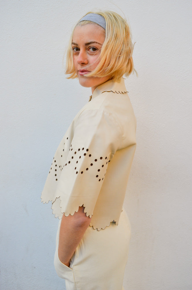 Stella Nova Pointelle Almost White Leather Shirt