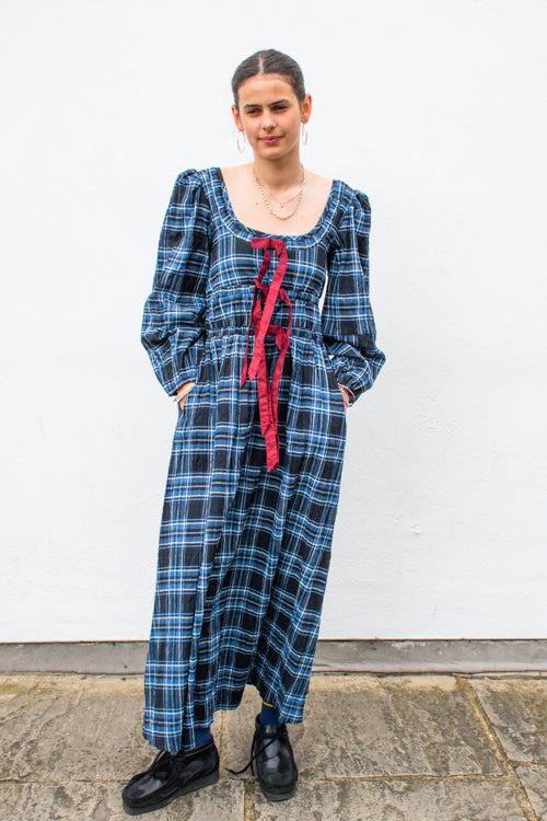 Damson Madder Dakota Blue Check Midi Dress