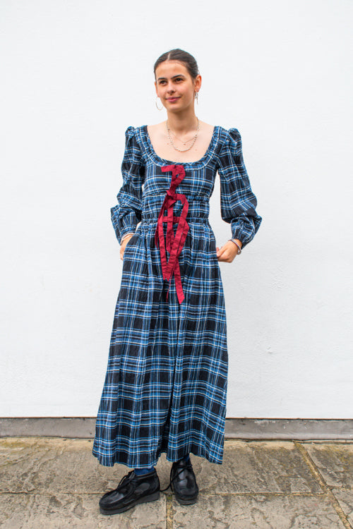 Damson Madder Dakota Blue Check Midi Dress