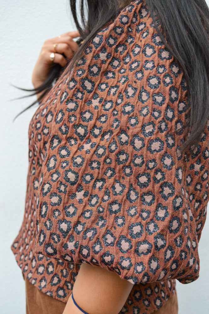 By-Bar Zasu Brown Panter Print Jaquard Blouse