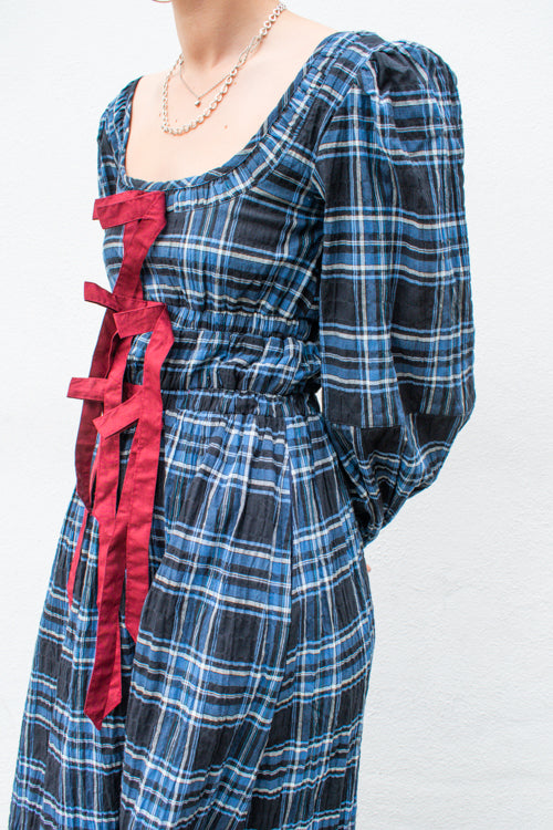 Damson Madder Dakota Blue Check Midi Dress