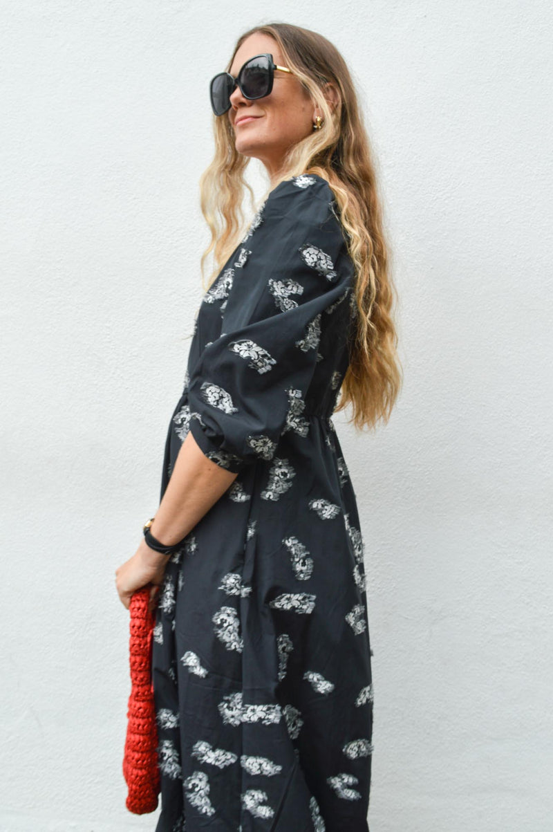 Baum Und Pferdgarten Asina Black Bouquet Jacquard Dress - The Mercantile London