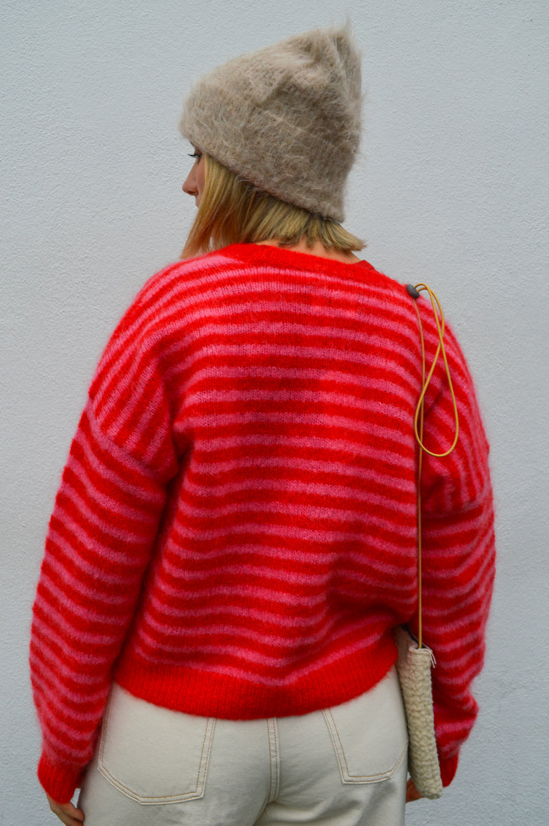 Des Petits Hauts Alvaro Tomato and Pink Cardigan