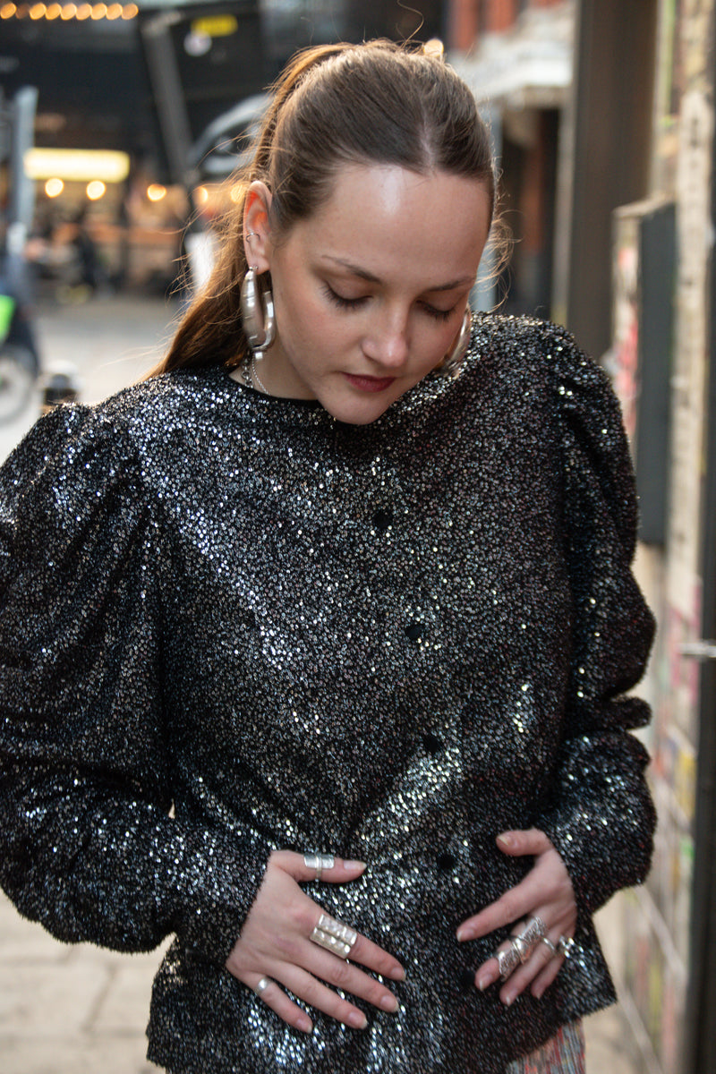 Stella Nova Sequin Metallic Black Lamé Top