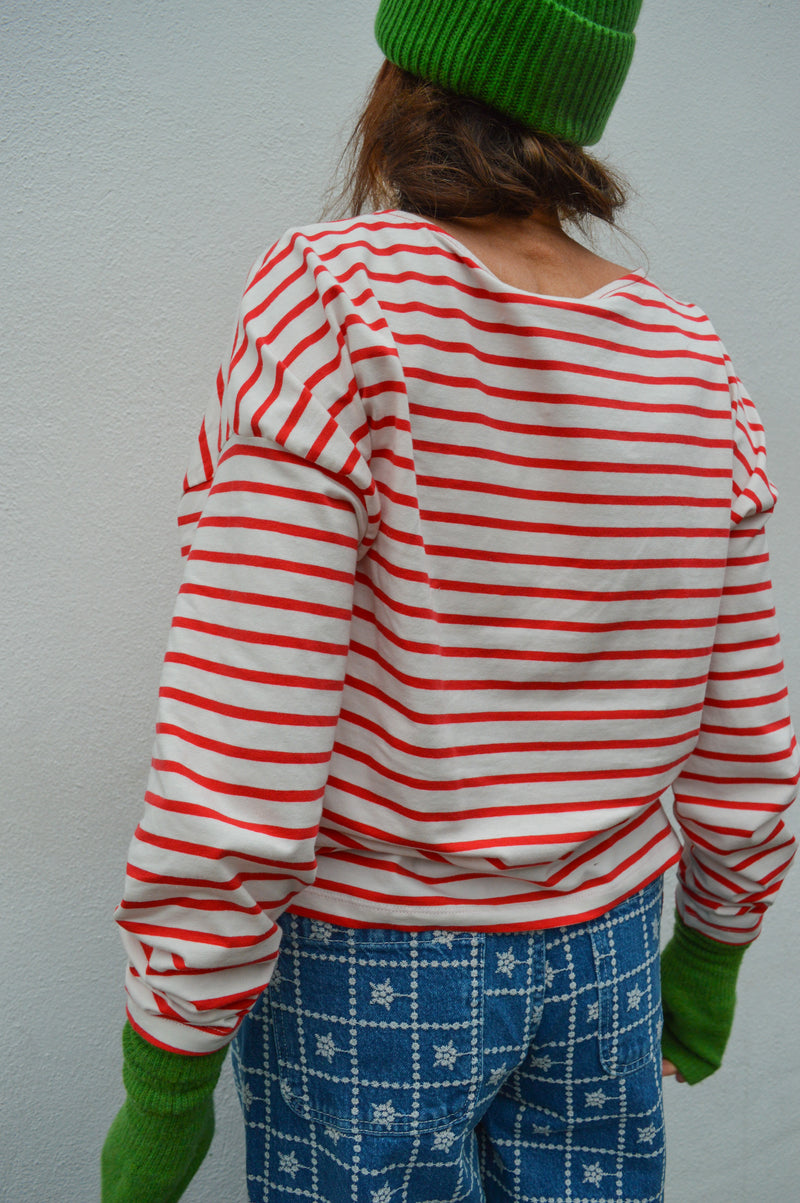 Fransa Siva White and Red Striped Long Sleeve Tee