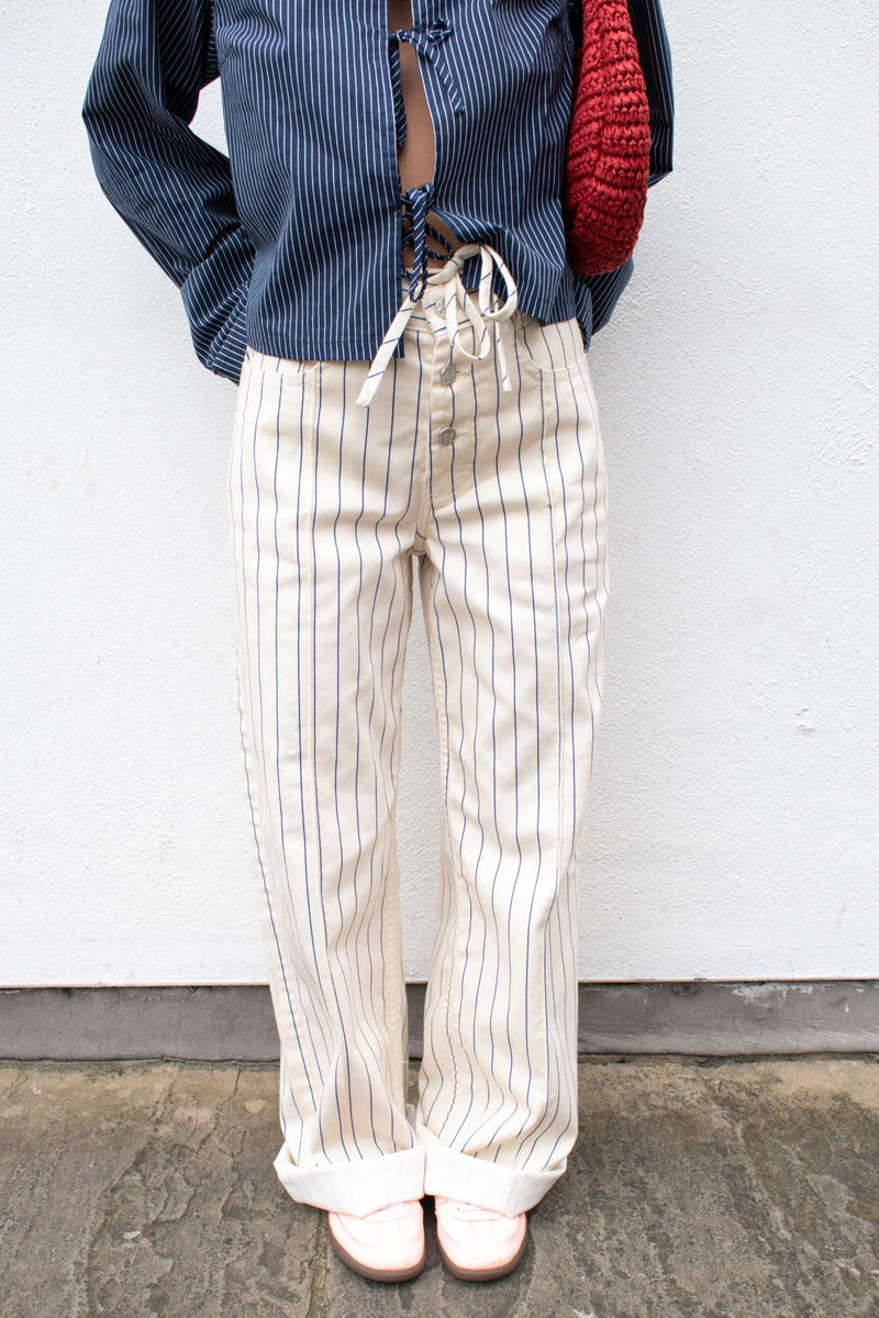 Baum Und Pferdgarten Ninia White Sand Pinstripe Trousers - The Mercantile London