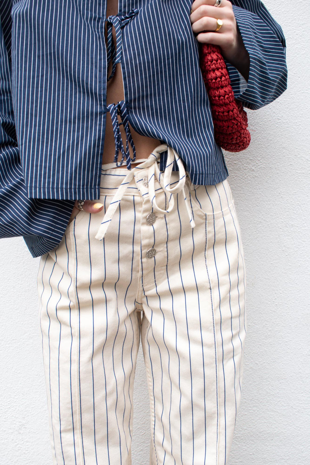 Baum Und Pferdgarten Ninia White Sand Pinstripe Trousers - The Mercantile London