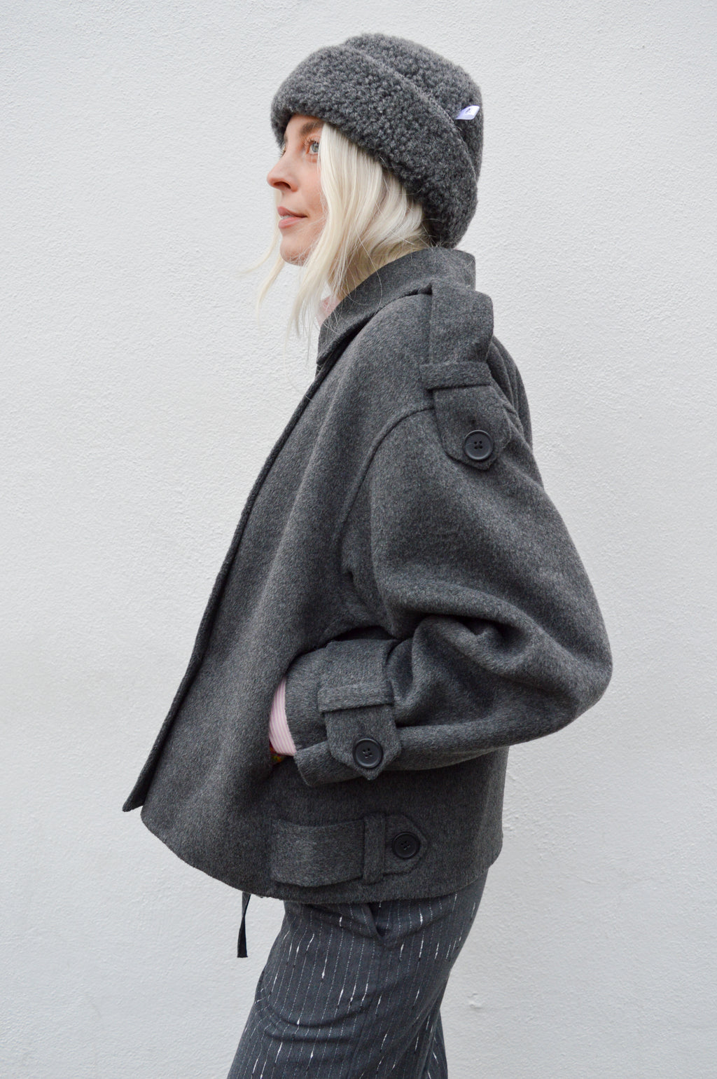 Second Female Walance Dark Grey Melange Short Coat