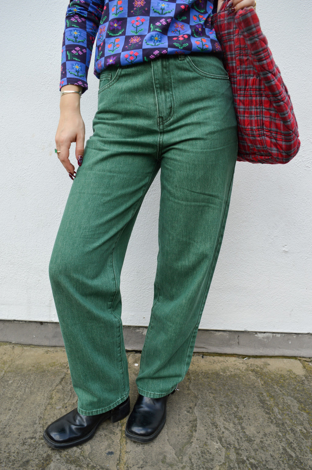 FRNCH Patriciane Washed Green Denim Jeans