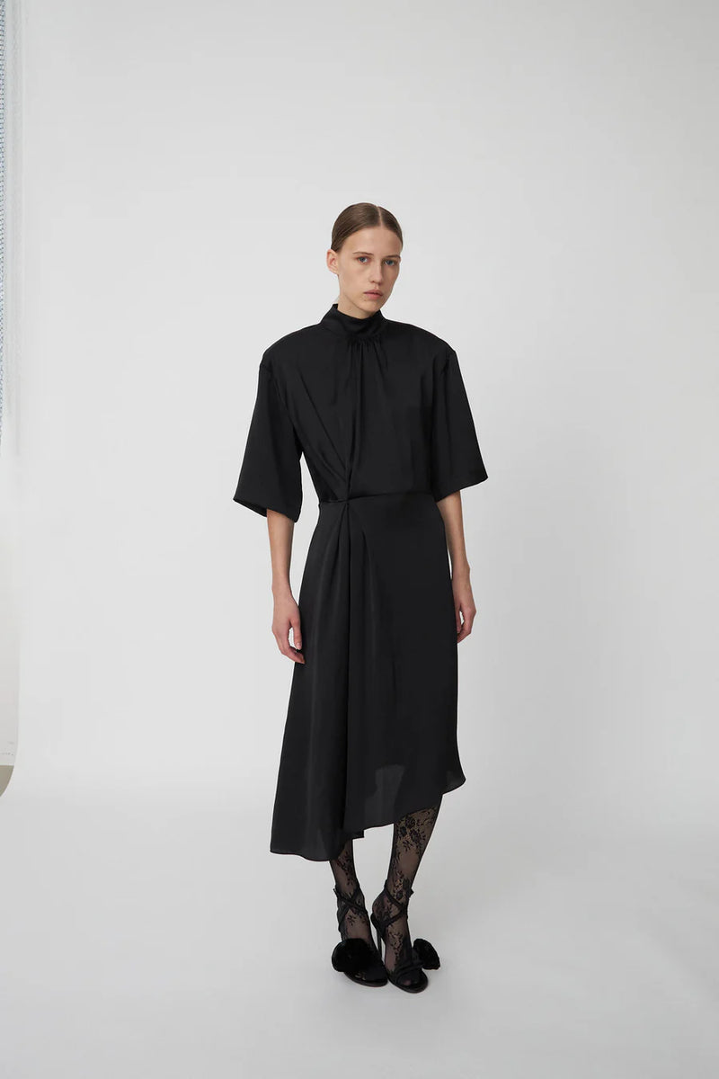 Stella Nova High Neck Drapy Black Dress