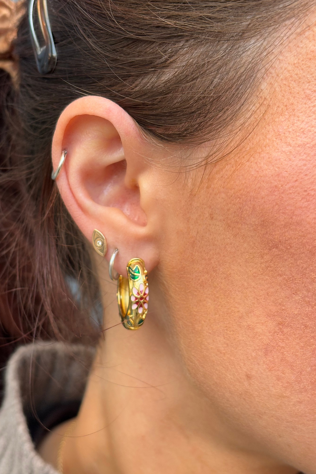 L.A. Pink Floral Enamel Hoop Earrings