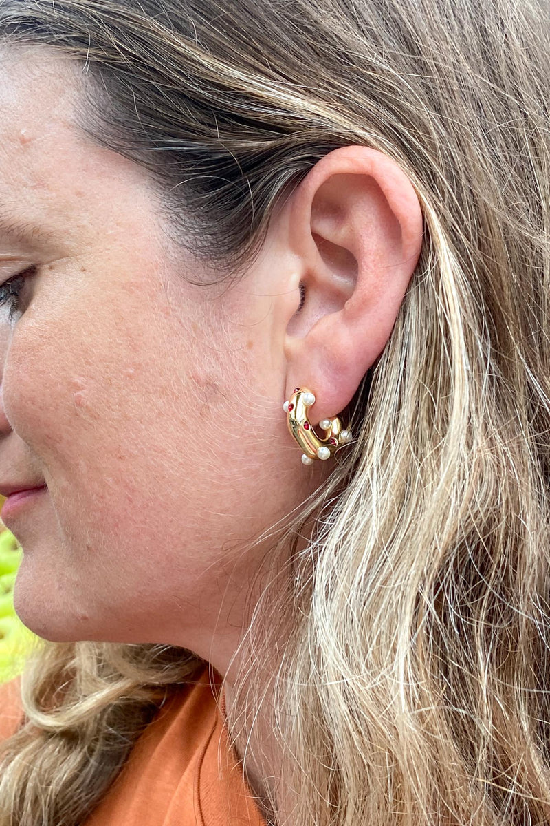 Shyla Lua Pearl & Ruby Earrings - The Mercantile London