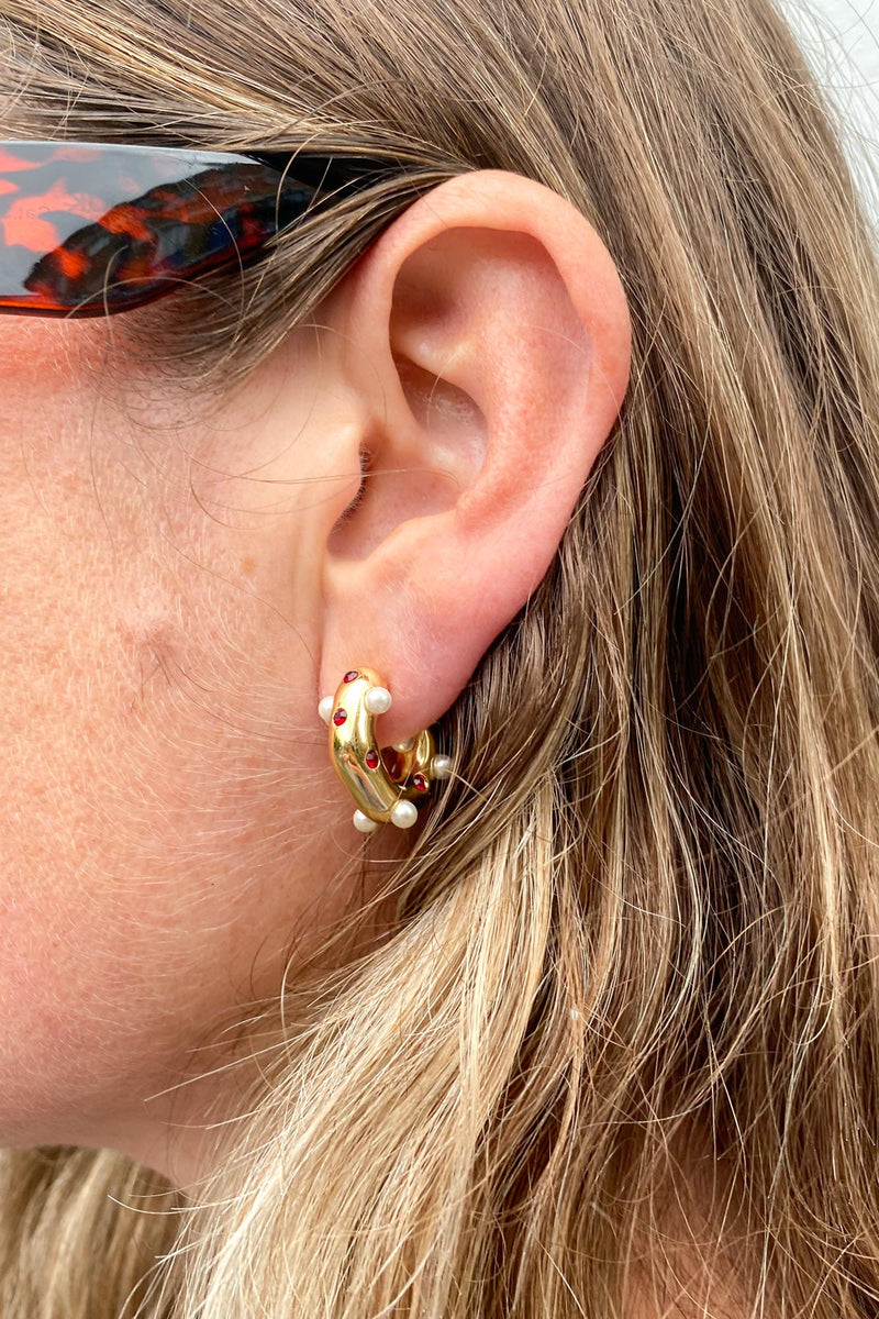 Shyla Lua Pearl & Ruby Earrings - The Mercantile London