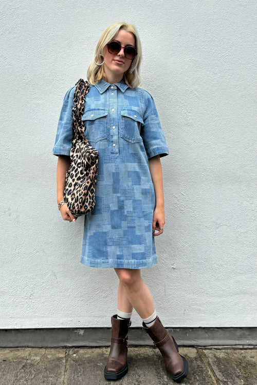 Object Ylva Light Blue Denim Squares Shirt Dress