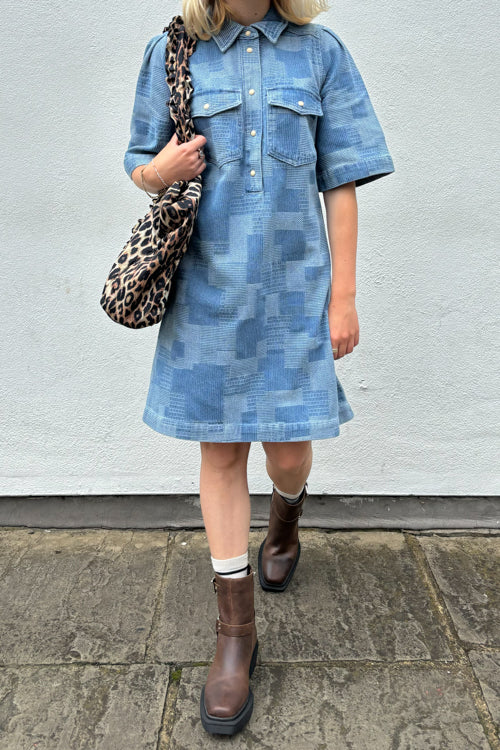 Object Ylva Light Blue Denim Squares Shirt Dress