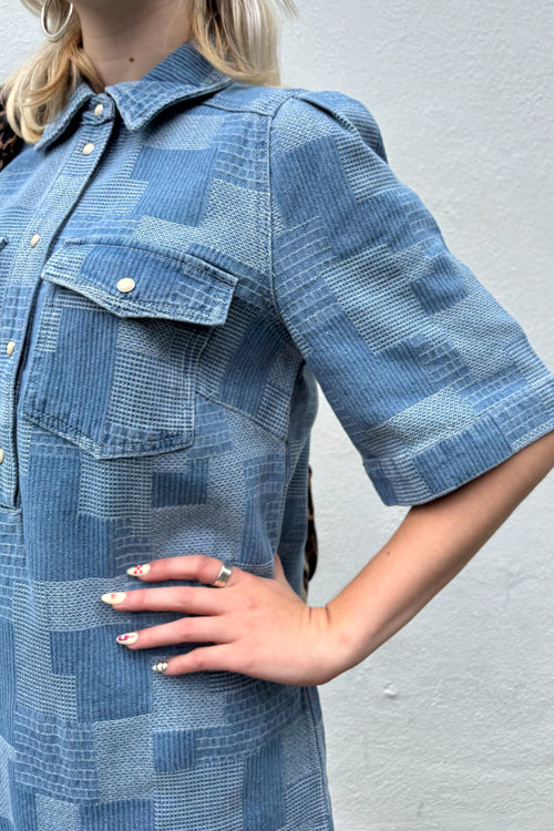 Object Ylva Light Blue Denim Squares Shirt Dress