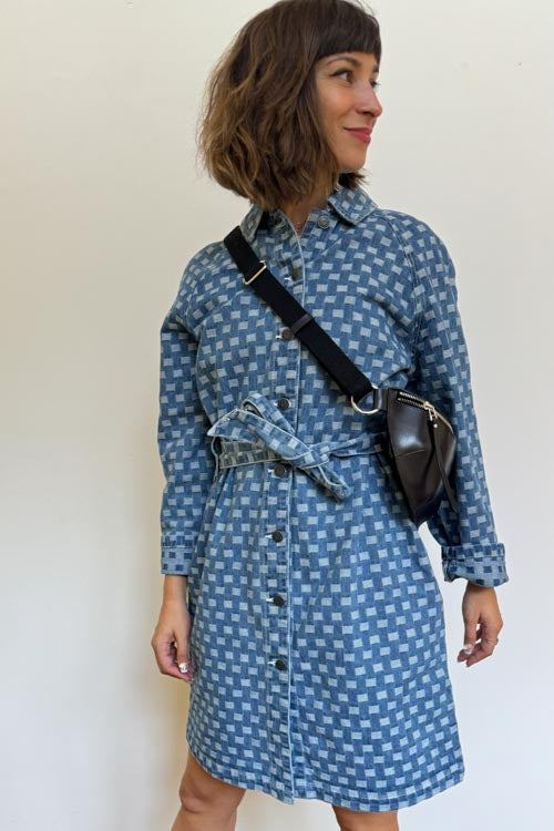 Object Hedda Medium Blue Patterned Denim Dress