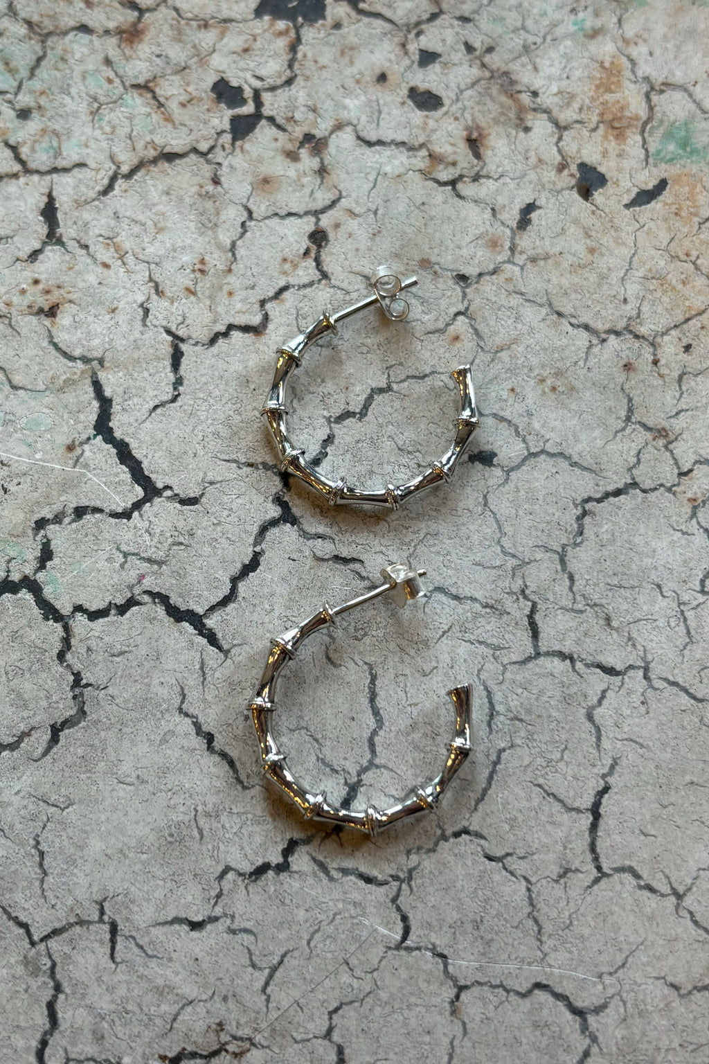 Mundy Bamboo Hoop Silver Earrings