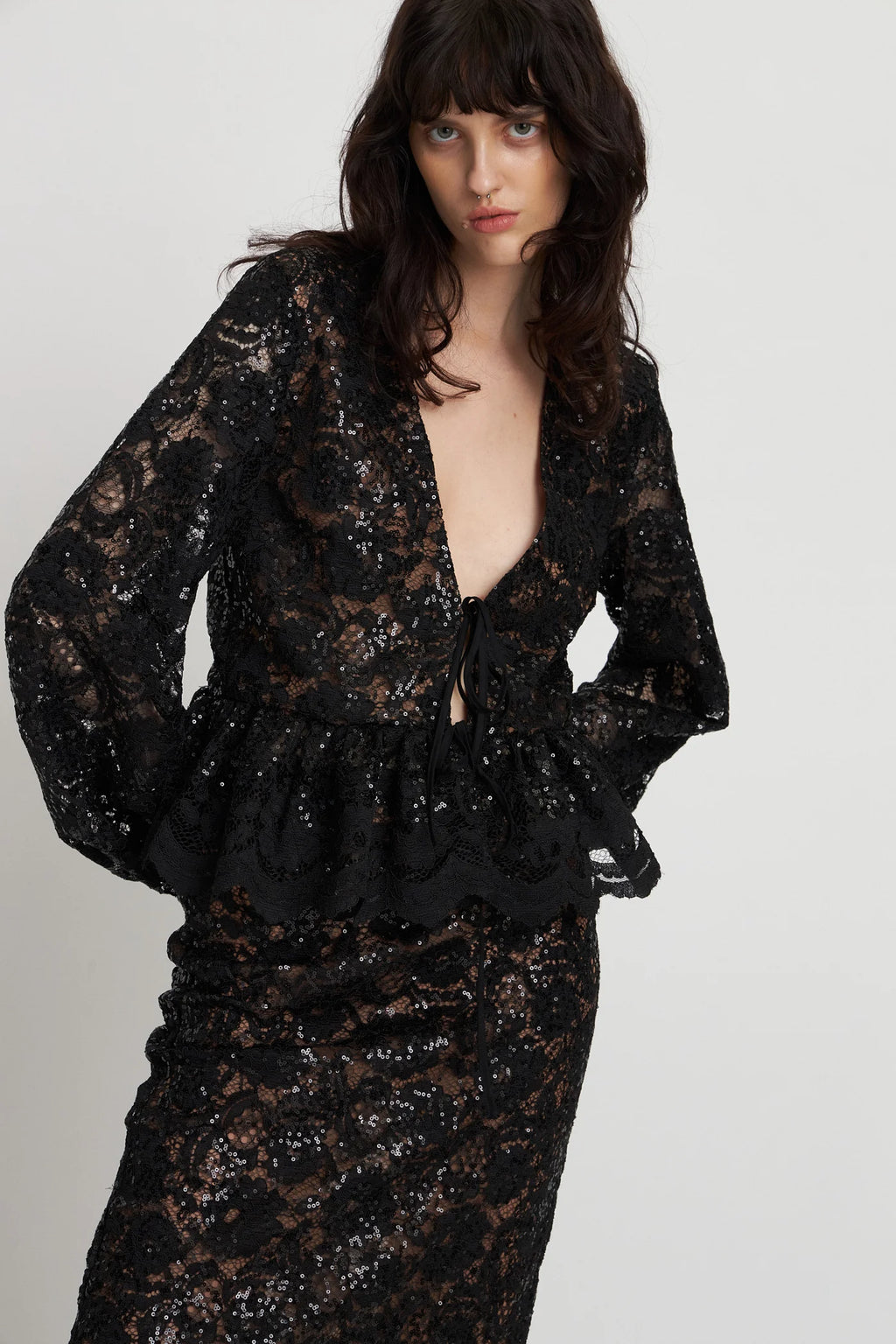 Stella Nova Black Lace Sequins Blouse