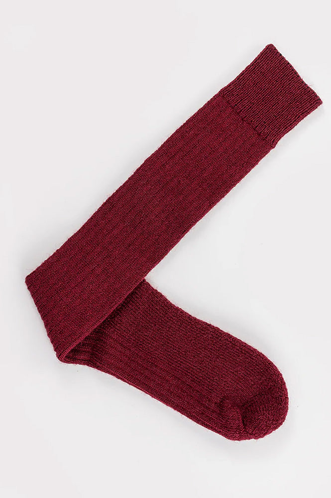 Pairs Wool Knee High Burgundy Socks