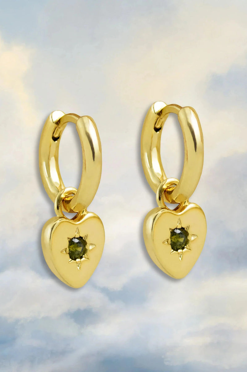 JJ Peridot Heart Charm Earrings - The Mercantile London