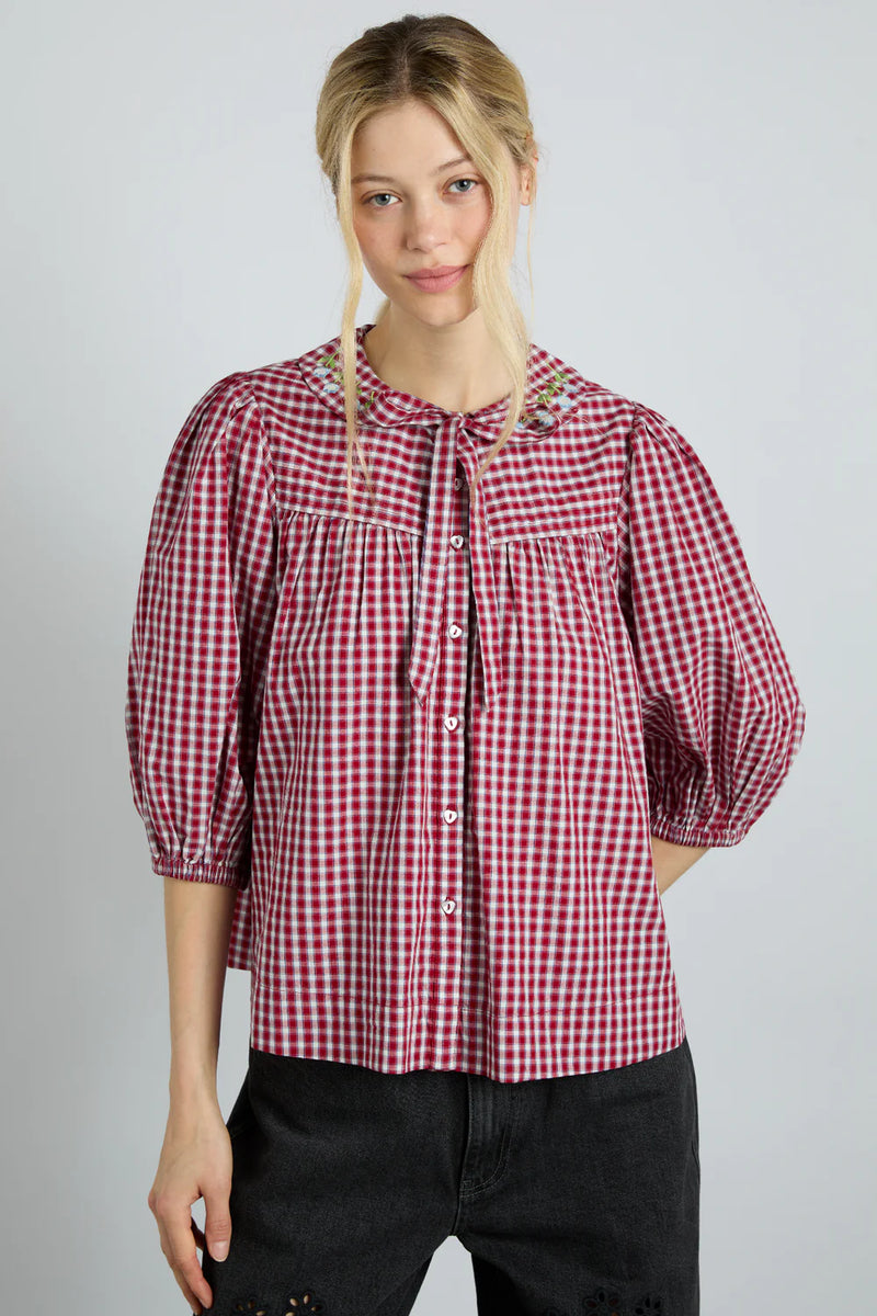 Damson Madder Mila Cherry Gingham Blouse