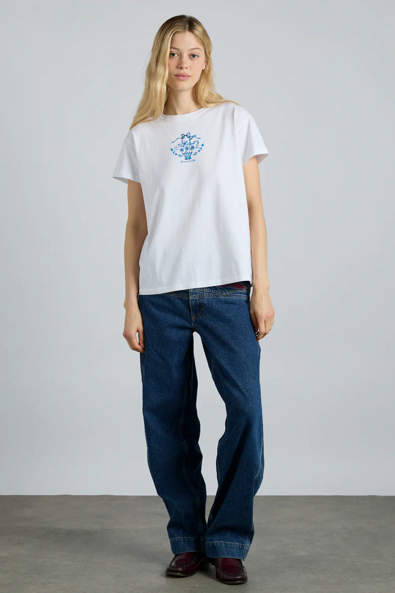 Damson Madder Flower Basket White Shrunken Tee