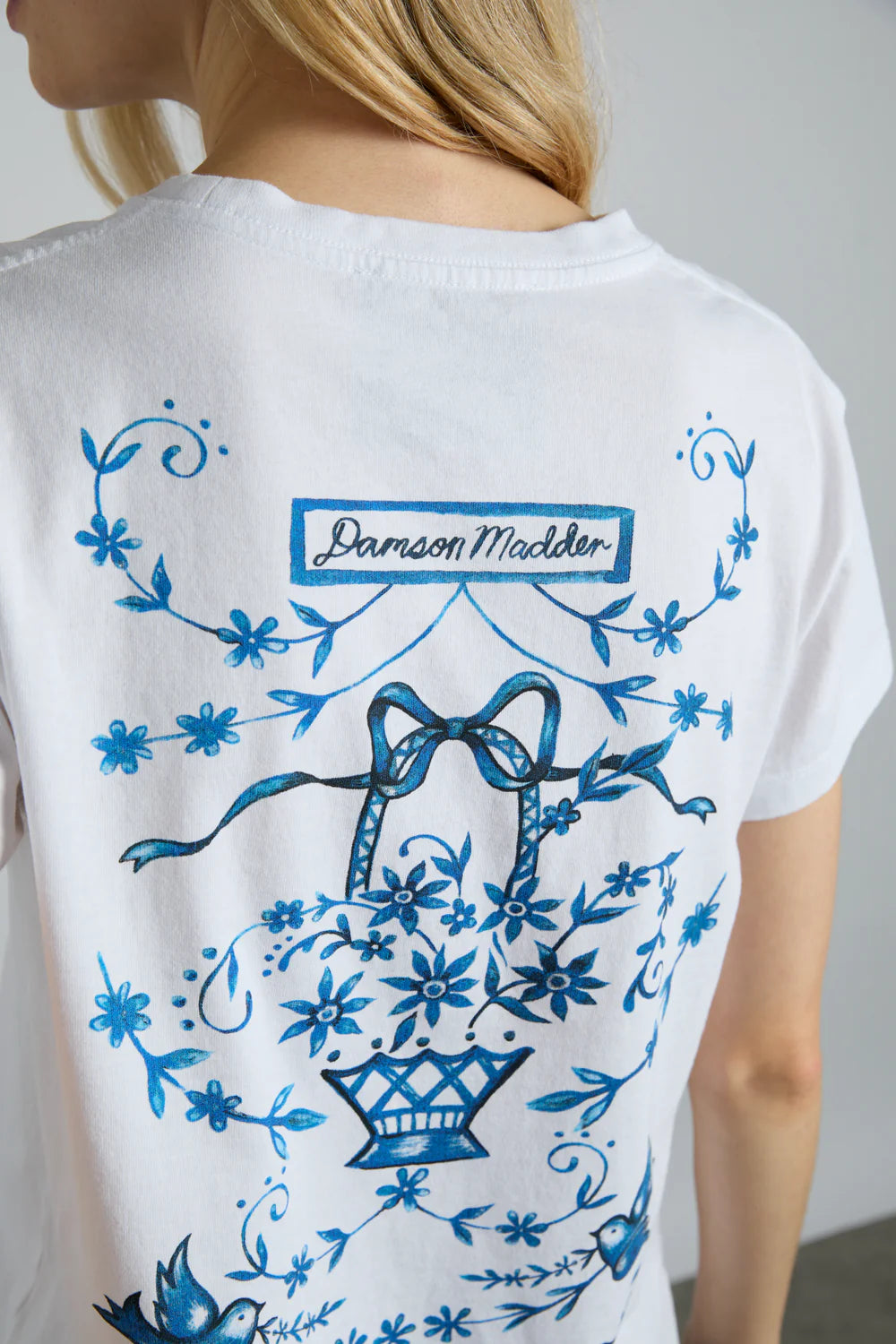 Damson Madder Flower Basket White Shrunken Tee