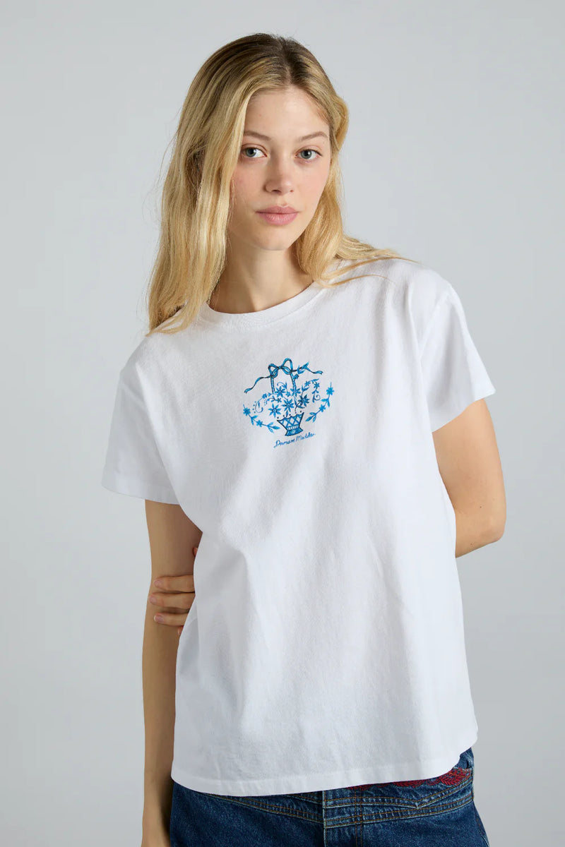 Damson Madder Flower Basket White Shrunken Tee