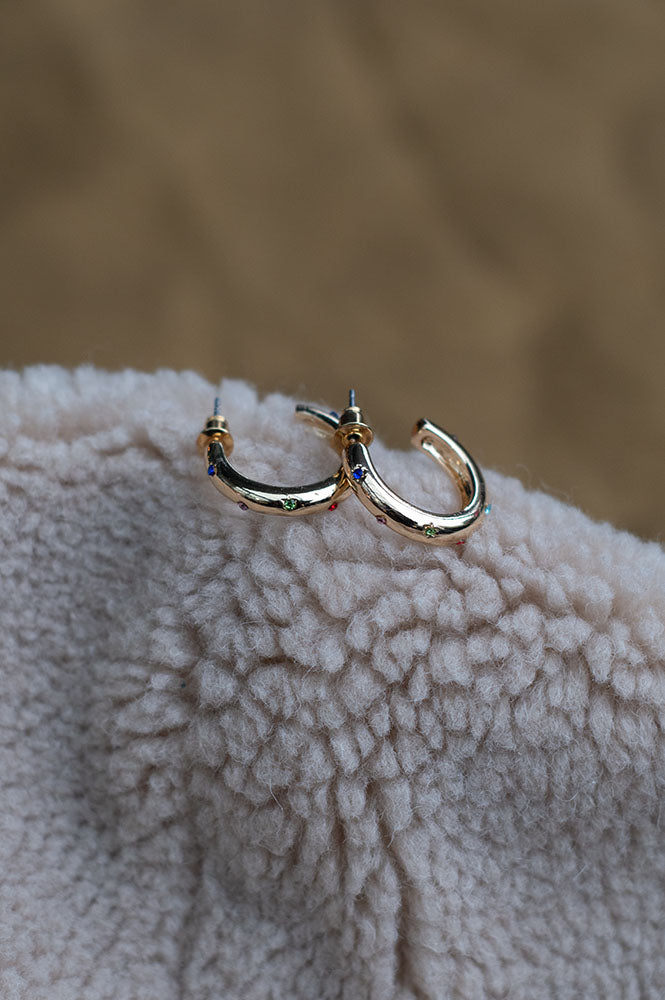 B.M.L Small Ginette Rainbow Stone Hoop Earrings